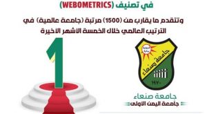 جامعة صنعاء تتقدم ما يقرب من 1500 مرتبه (جامعة) عالمية خلال الخمسة الاشهر الاخيرة وتحافظ منفردة بصدارة الجامعات اليمنية بتصنيف "ويبوميتركس" العالمي نسخة يوليو 2025